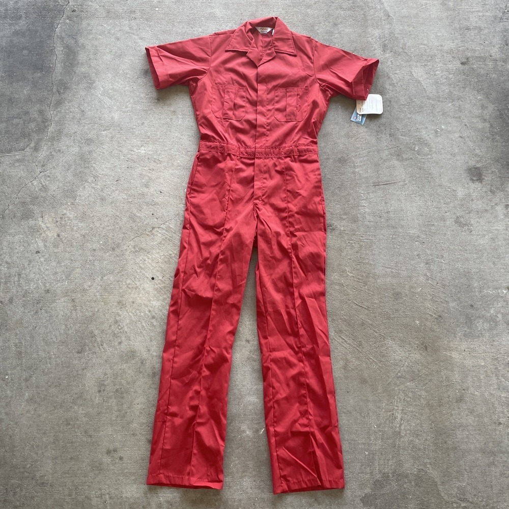 Walls Coveralls 40 X Tall Master Made Red Mechanic Work Wear Short Sleeve VTG US